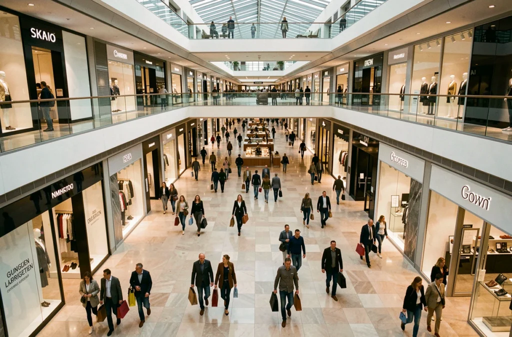 Galerie commerciale allemande animée représentant le patrimoine immobilier d'une SCPI investie en Allemagne
