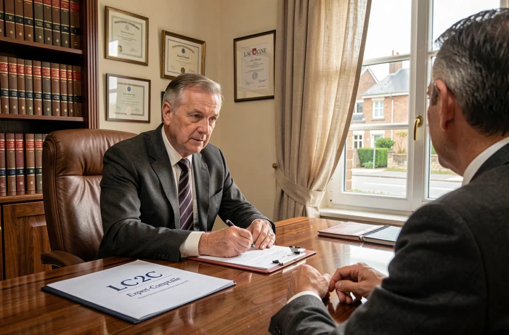 Un expert-comptable de LC2C Expert-Comptable en consultation avec un client dans un bureau traditionnel des Yvelines